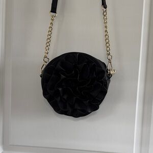 Betsey Johnson Black Ruffled Crossbody Bag with Gold Chain